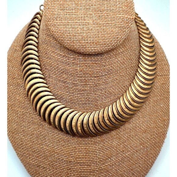 Vintage Mid Century Articulated Link Collar Necklace Crescent Bone Unsigned - Picture 1 of 13